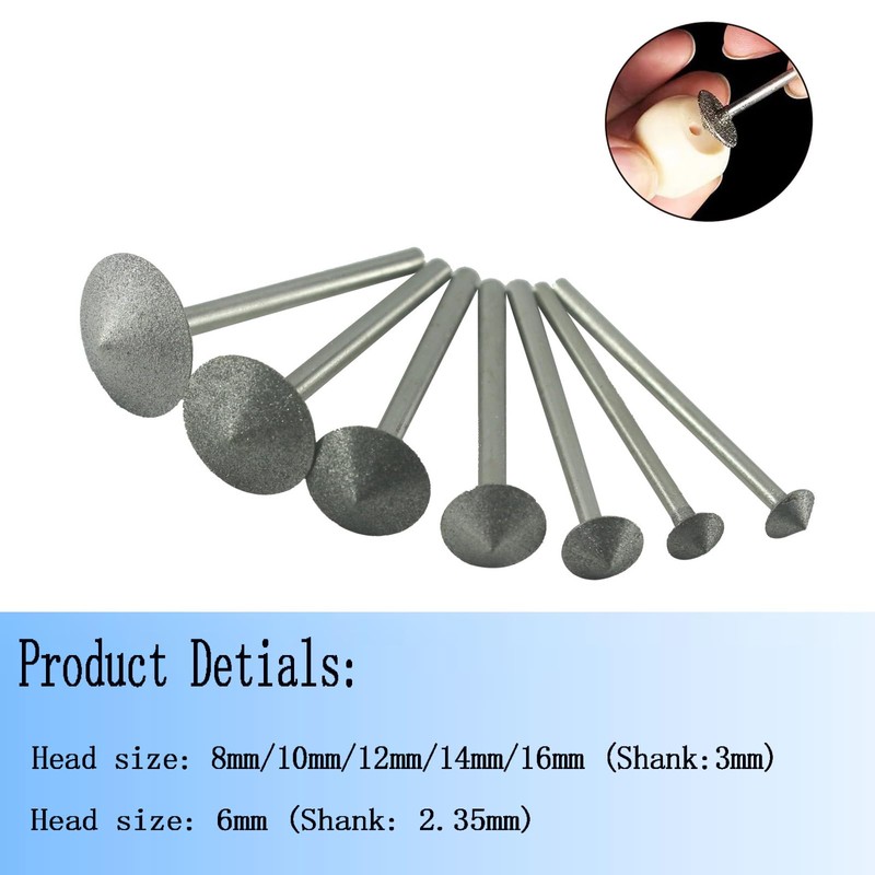 Luo ke 7 Pcs Umbralle Shape Diamond Burr Set, 1/8''