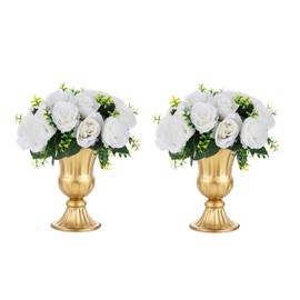 Nuptio Gold Vases for Centerpieces Wedding - 2 Pcs 9in Height Metal Urn Planter Elegant Wedding Centerpieces for Tables - Trumpet Vase for Weddings Party Decoration Centerpiece Table Decorations