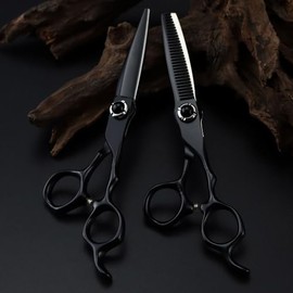 Hair Cutting Scissors, 6 Inch Professional Steel Scissor Black Hair Scissors Haircut Thinning Barber Cutting Shears Hairdressing Scissors Set