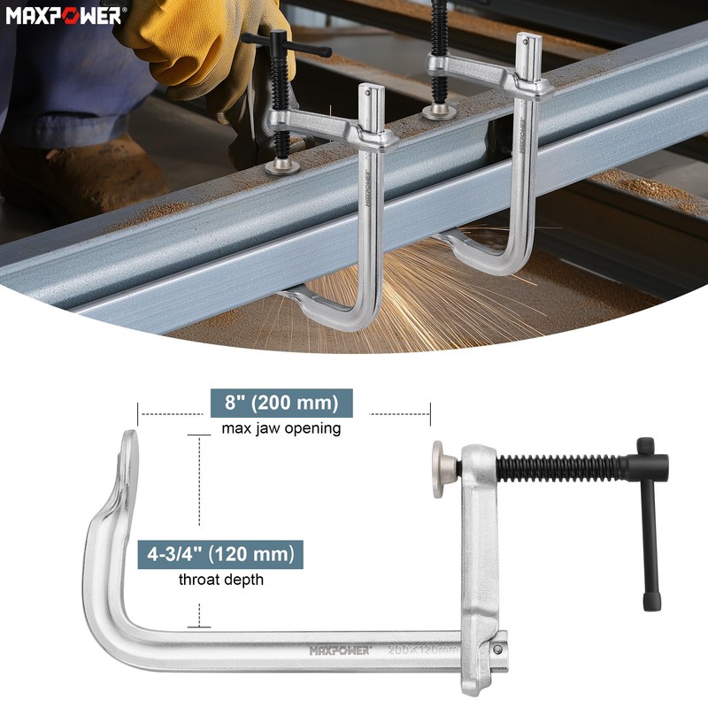 MAXPOWER Thick F Clamp, Max Jaw Opening 8 inch (200