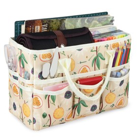 qianshan Craft Organizer Tote Bag with Multiple Pockets, Large Art Storage Caddy with Handles for Art, Craft, Sewing, Make-up，Scrapbooking, Medical, and Office Supplies Storage.Orange Fig