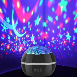 Starry Projector Light Kids Night Light Projector for Kids 360 Rotation with 2 Projection Films Starry Sky Ocean Projector Night Lights 8 Colors Galaxy Projector Light(Black)