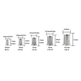 GCESSOIRY 240PCS Stainless Steel Rivet Nuts Kit, SAE UNC Threaded Rivet Nuts Assortment (8-32, 10-24, 1/4-20, 5/16-18, 3/8-16), Flat Head Threaded Insert Nuts with Storage Case