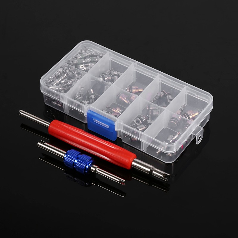 102pcs Assortment A/C R134a/R12 Refrigeration Tire Valve Stem Cores Tool