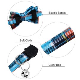 Cat Collar with Bell and Bow Tie, Quick Release Safety Collars for Kitten and Cats, Soft Cat Collar (S:18-28 cm (Pack of 2), light blue + green)