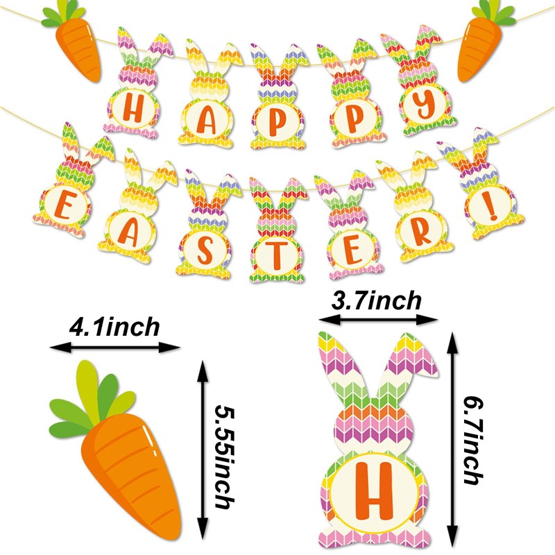Happy Easter Banner Bunny Carrots Banner Easter Decorations for Indoor