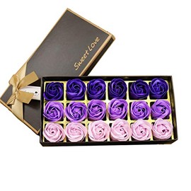 CENZICOM 18 pcs Floral Scented Bath Soap Rose Flower Petals (Purple)