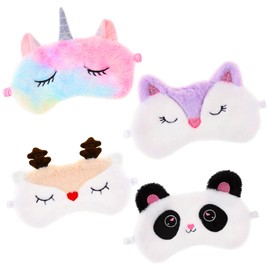Kaisibum Pack of 4 Girls' Sleeping Mask, Funny Sleeping Mask, Children's Girls Cartoon Plush Sleeping Eye Mask, Suitable for a Variety of Scenes and Children's Gifts