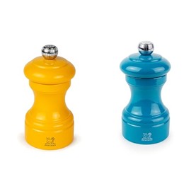 Peugeot Bistro Pepper and Salt Mill Set, 4in - Essential Kitchen Tools with Adjustable Grinding Precision, Beechwood Mills - Enhance Flavors in Everyday Cooking (Saffron/Blue)