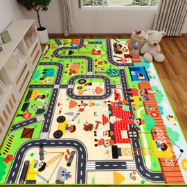 Mfmiudole Kids Rug Play Mat for Toy Cars, 59"×39.4" Construction Site Road Traffic for Playroom Kids City Engineering Car Road Play Mat Non-Slip Washable Carpet Toddlers Boys Room Family Playtime