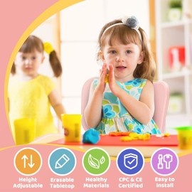 FUNLIO Kids Table and 4 Chairs Set, Height Adjustable Toddler Table and Chair Set for Ages 3-8, Easy to Wipe Arts & Crafts Table, for Classrooms/Daycares/Homes, CPC & CE Approved (5-Piece Set) - Pink