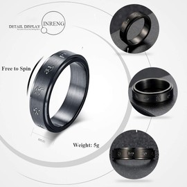 INRENG Men's Stainless Steel Black Mantra Spinner Lucky Ring 6MM Size 6