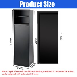 Recessed Toilet Paper Holder, 304 Stainless Steel Tissue Paper Holder, in Wall Tissue Toilet Roll Holder with Storage for Toilet, Bathroom, Kitchen & Hotel, 25.9″x7.9″x5.9″, Matte Black