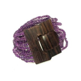 IndoMode Translucid Purple BALI Bracelet Hardwood Buckle Clasp Elastic Glass Beads