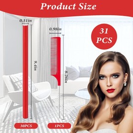 SHAPEPOTY 30 Stück Flexible Lockenstab Twist Schaum Lockenwickler Weich Schaum Keine Hitze Lockenwickler und 1 Stahl Rattenschwanz Kamm für Damen Mädchen Lang und Kurz Haar (24 * 0.8CM, Rot)