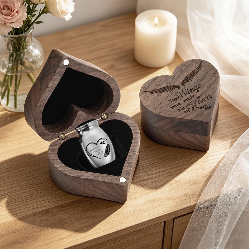 Kagrec Wood Small Urn for Human Ashes Keepsake Stainless Steel