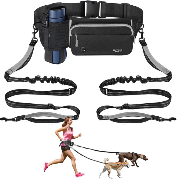 Tivray Hands Free Dog Leash 2 Dogs, Adjustable Waist Leash