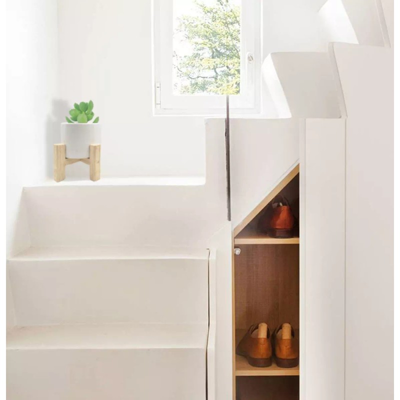 Muna Maceta Blanca De Cerámica Con Base De Madera Minimalista