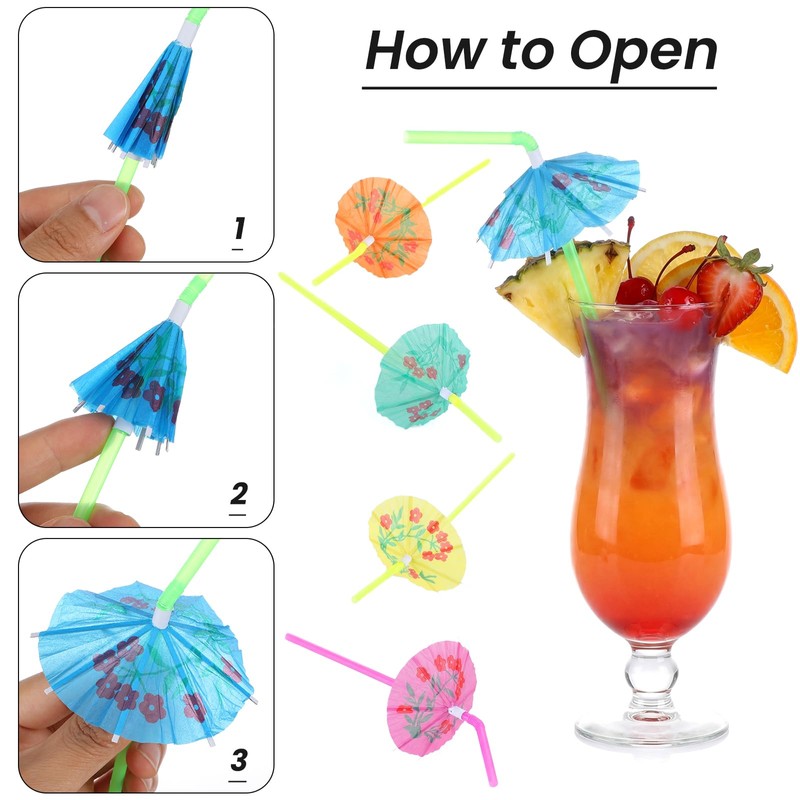 400pcs Colorful Drink Umbrellas with Bendy Straws - 9.5 Inch