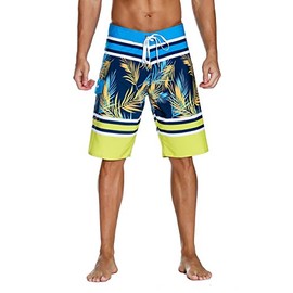 Nonwe Men's Swimming Shorts Printed Quick Dry Swim Trunks with Lining Yellow 42