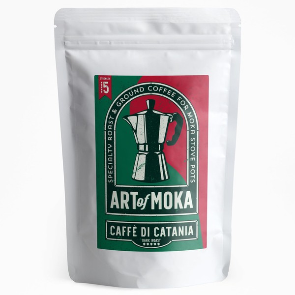 Art Of Moka Strong Moka Ground Coffee 227g - Dark Roast - For Italian Moka Stovetop Pot Coffee Makers Caffe di Catania - Strength 5