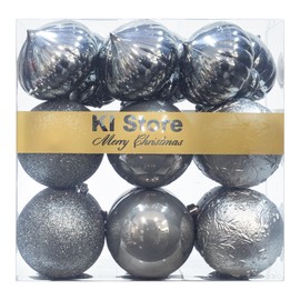 Art Beauty Large Christmas Baubles 18pcs Grey Shatterproof Christmas Tree Decorations for Xmas Hanging Ornaments Festival Holiday Decor