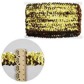 Length10 Yards，Wide 1.1 Inch Elastic Sequin Ribbon Trim for Sewing Dress Dance Costumes Headband （Gold-30mm）