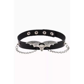 Lost Queen Gothic Winged Skull Choker Vegan Leather Necklace