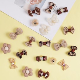 20Pcs Brown Small Dog Hair Bows Cute Puppy Dog Bowknot Hair Bow Bulk with Rubber Bands Elastic Lace Rhinestone Pearls Hair Ties Mix Style Handmade Flower Bow Dog Cat (Brown, Classic Pattern)
