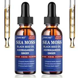 ZSSURE Organic Sea Moss Black Seed Oil Ashwagandha Bladderwrack Burdock - 3000mg Irish Sea Moss, 4X Stronger Than Pills & Capsules, Sea Moss Liquid Drops Made in The UK