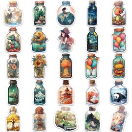 50 Packs Bottle World Stickers Water Bottles Laptop Phone Motorcycle Computer Guitar Skateboard Hydroflasks Cartoon Vinyl Sticker Waterproof Aesthetic Trendy Decals for Teens Girls Adults