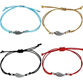 4pcs Stainless Steel Dainty Angel Wing Charm Bracelets String Adjustable Waterproof Memorial Gift Memory Loss Jewelry
