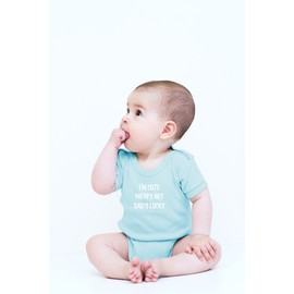 Crazy Bros Tees I'm Cute, Mom's Hot, Dad's Lucky Baby Bodysuit Adorable Unisex Romper Boy Newborn Clothes (6 Months, Light Blue)