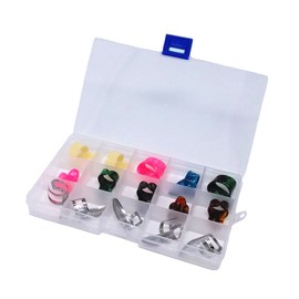 Honbay 15pcs Plastic & Metal Finger Picks Set for Guitar, Ukulele, Bass & Banjo - Multicolored