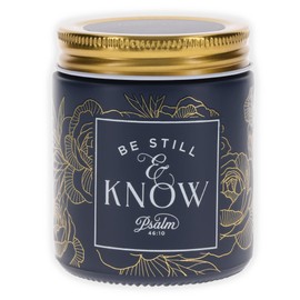Christian Art Gifts Natural Soy Wax Inspirational Scented Candle: Be Still & Know Psalm, Blue Floral Glass Jar, Secure Metal Twist Lid, Pure Essential Oils, Lead-Free Cotton Wick, Nordic Seaside Scent