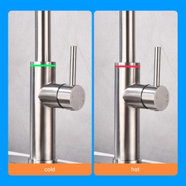 Kitchen Faucet with Pull Down Sprayer, Brushed Nickel Waterfall Single Hole Kitchen Faucets with LED Light, Stainless Steel Commercial Modern Kitchen Sink Faucet with Pull Down Sprayer for 3 Function