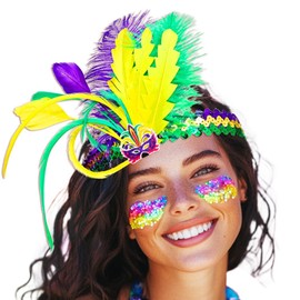 Campsis Mardi Gras Headband Sequin Feather Hairband Masquerade 1920S Flapper Carnival Party Hair Accessories for Women