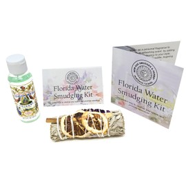 New Age Smudges & Herbs-White Sage Mix w/Lavender, Lemon Slice & Palo Santo Sage 4 inch Incense Smudge Bundle w/Florida Water 2oz Bottle- Cleansing Sage Incense & Water, Smudging Rituals. (FW-KIT-01)