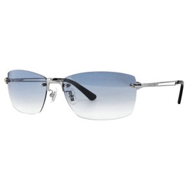 POLICE Sunglasses SPLG39J 579L 60 2023 Model WIND Two-Point Borderless Men's Square Titanium Frame Color: Shiny Silver Lens Color: Light Navy Gradient, Frame Color: Shiny Silver. Lens Color: Light