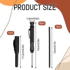 Mechanical Carpenter Pencils with 6 Refills, Construction Pencil with Built-In Sharpener, Long Head Deep Hole Marker Pencil with Cap,Builders Pencil for Builders Construction Architect Woodworking