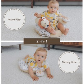 Aila+Aiden 2-in-1 Tummy Time Mat and Seated Support with Sensory Toys – for Newborns and Babies – Includes Detachable Cushion for Supervised Play & Head/Neck Development (Sand)