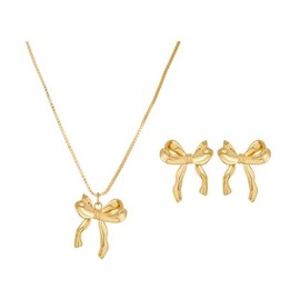 XFSRG Fashion jewellery set, golden bow design, elegant jewellery set for women, necklace and earrings, perfect for everyday use and special occasions