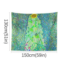 Berkin Arts Art Decor Tapestry with Flower Floral Design Wall Hanging Aesthetic Backdrop Green Cool Retro Fantasy Mystic for College Dorm 51.2 x 59.1 Inch (Sunflowers by Gustav Klimt)