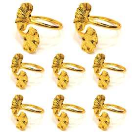 Climple Leaf Napkin Rings Set of 8 - Ginkgo Biloba Leaf Napkin Rings Gold - Fall Napkin Rings Holder Buckles for Holiday, Thanksgiving Dining Table