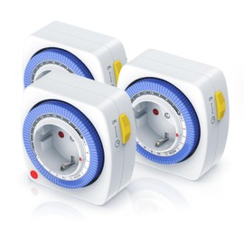 CSL - 3 x Timer Switch, Mechanical Timer Socket, Timer Socket 24 Hours, 3680 W Mechanical Timer, Analogue Timer Switch, 96 Segments, 15 Minute Interval