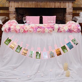 Just Married Photo Banner Pink Wedding Reception Party Car Wall Decorations, Just Married Picture Banner for Wedding, Bridal Shower, Bachelorette Party