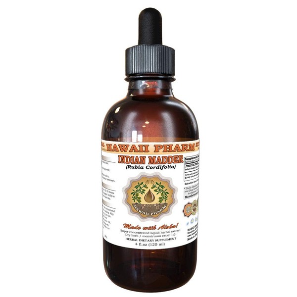 Hawaii Pharm LLC Indian Madder, Qian Cao (Rubia Cordifolia) Tincture, Dried Root Liquid Extract, Indian Madder, Herbal Supplement 4 oz