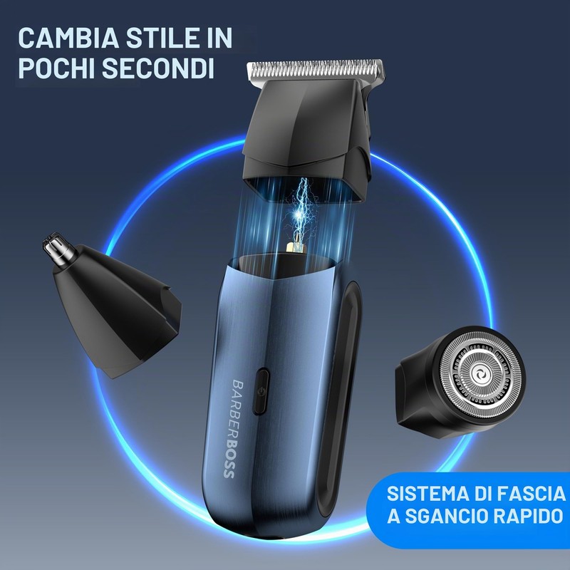 BarberBoss Rasoio elettrico da uomo 3 in 1, kit da