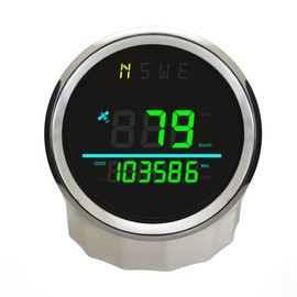 ELING 85mm Digital GPS Speedometer Gauge with Tripmeter Odometer NSWE Indicator for Marine Boats 12V 24V (Black+Stainless Steel, Green Backlight)