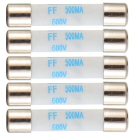BOJACK Digital Multimeter Fuse 0.5A 500mA 600V DC Fast Acting Nickel-Plated Brass Ceramic Fuse 6.3x32 mm FF500mA (Pack of 5)